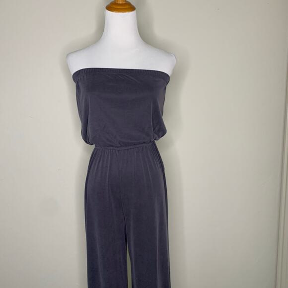 Grey Jersey Strapless Jumpsuit Sz Small Casual Beach - Picture 3 of 10